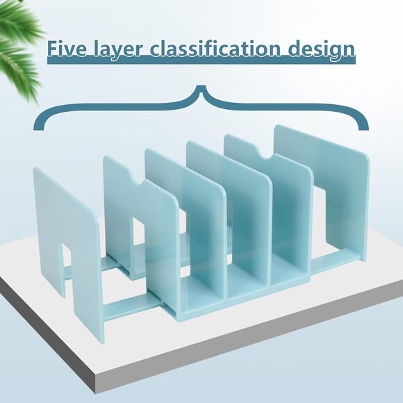 2PCS Adjustable Book File Organizer Set Blue & Clear Desk Divider 5-Slot Rack - Picture 3 of 7